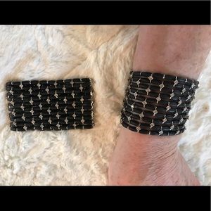 Beautiful Pair of Black Stretch Cuffs w/Crystals
